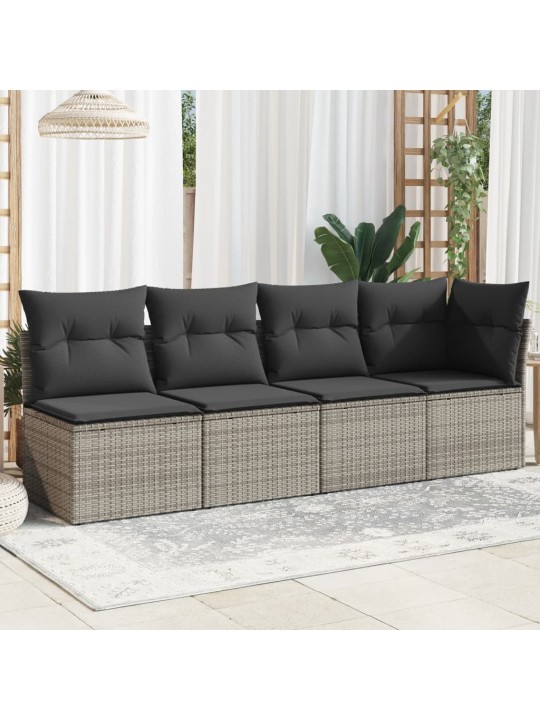 Keturvietė sodo sofa su pagalvėlėmis, pilka, poliratanas