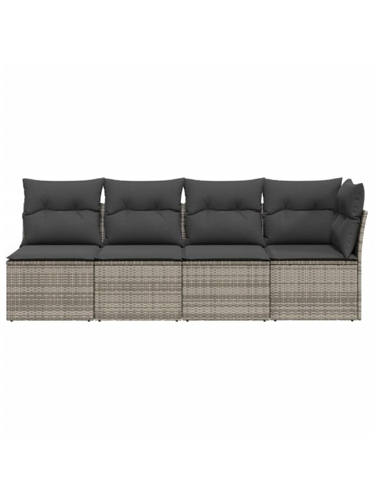 Keturvietė sodo sofa su pagalvėlėmis, pilka, poliratanas
