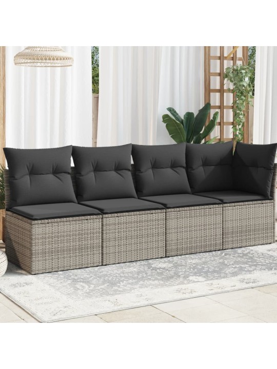 Keturvietė sodo sofa su pagalvėlėmis, pilka, poliratanas