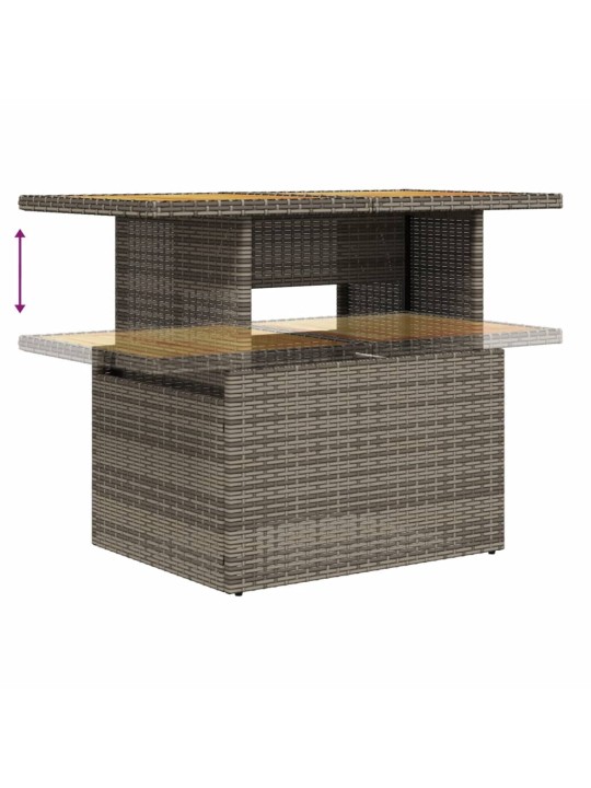Sodo stalas, pilkas, 100x55x73cm, poliratanas/akacijos mediena