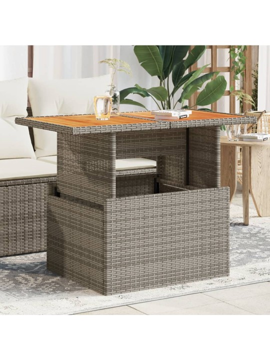 Sodo stalas, pilkas, 100x55x73cm, poliratanas/akacijos mediena