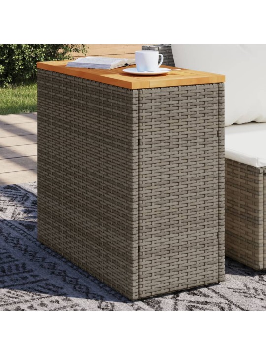 Stalas su mediniu stalviršiu, pilkas, 58x27,5x55cm, poliratanas