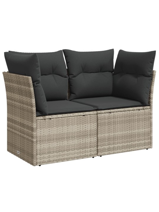 Dvivietė sodo sofa su pagalvėlėmis, šviesiai pilka, poliratanas