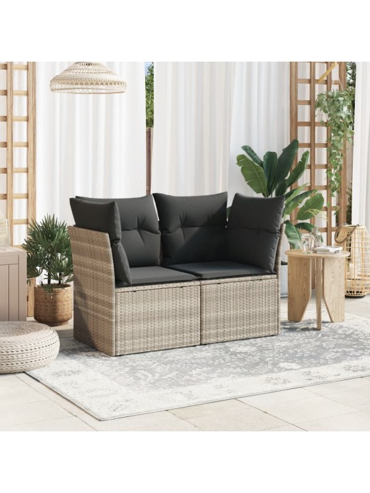 Dvivietė sodo sofa su pagalvėlėmis, šviesiai pilka, poliratanas