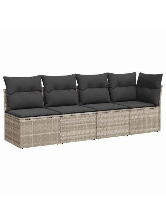 Keturvietė sodo sofa su pagalvėlėmis, pilka, poliratanas