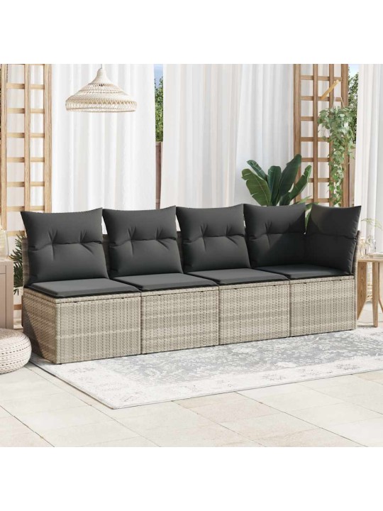 Keturvietė sodo sofa su pagalvėlėmis, pilka, poliratanas
