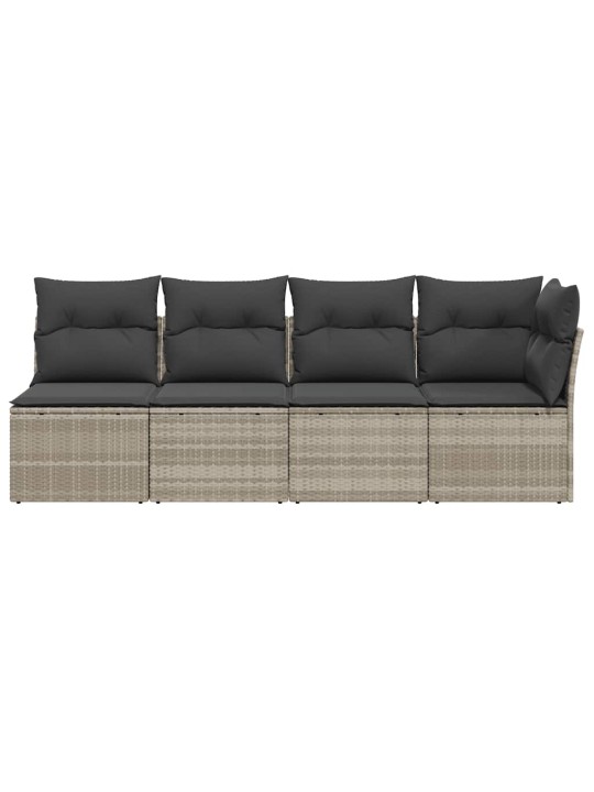 Keturvietė sodo sofa su pagalvėlėmis, pilka, poliratanas