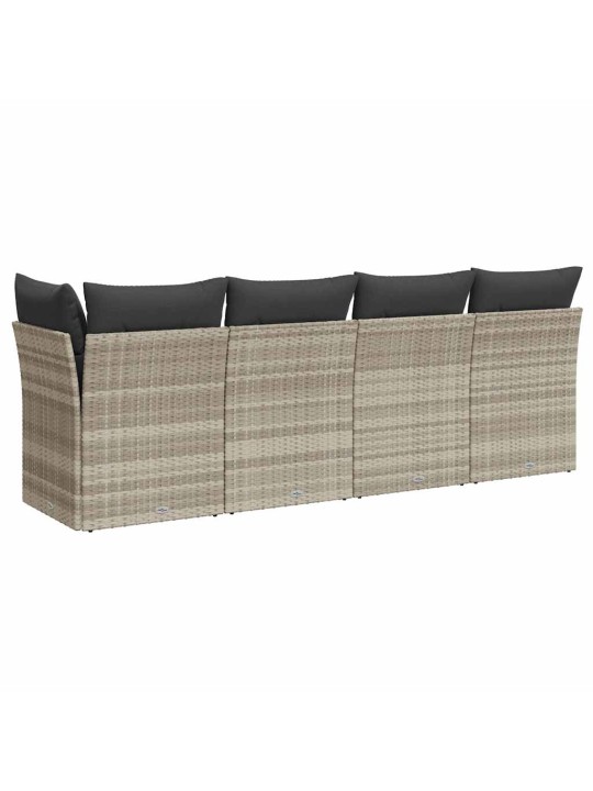 Keturvietė sodo sofa su pagalvėlėmis, pilka, poliratanas