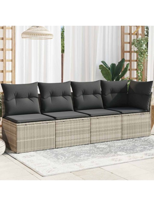 Keturvietė sodo sofa su pagalvėlėmis, pilka, poliratanas