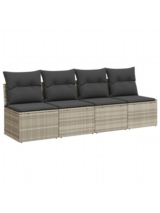 Keturvietė sodo sofa su pagalvėlėmis, pilka, poliratanas