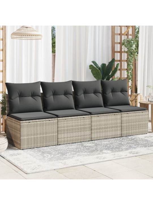 Keturvietė sodo sofa su pagalvėlėmis, pilka, poliratanas