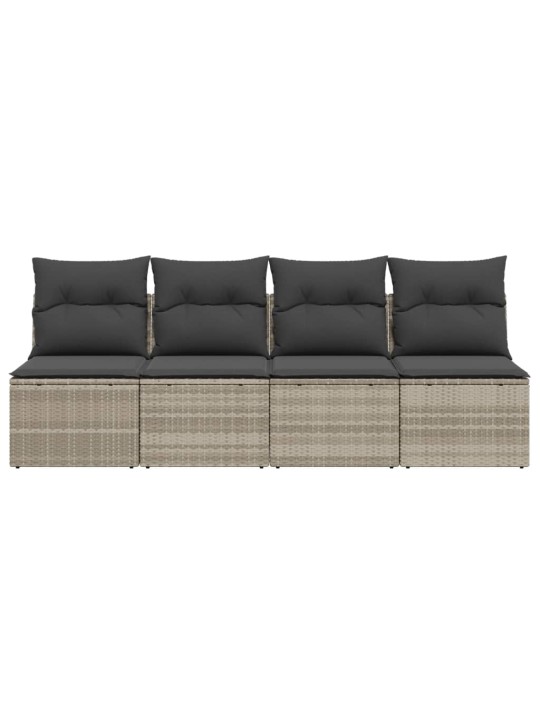 Keturvietė sodo sofa su pagalvėlėmis, pilka, poliratanas