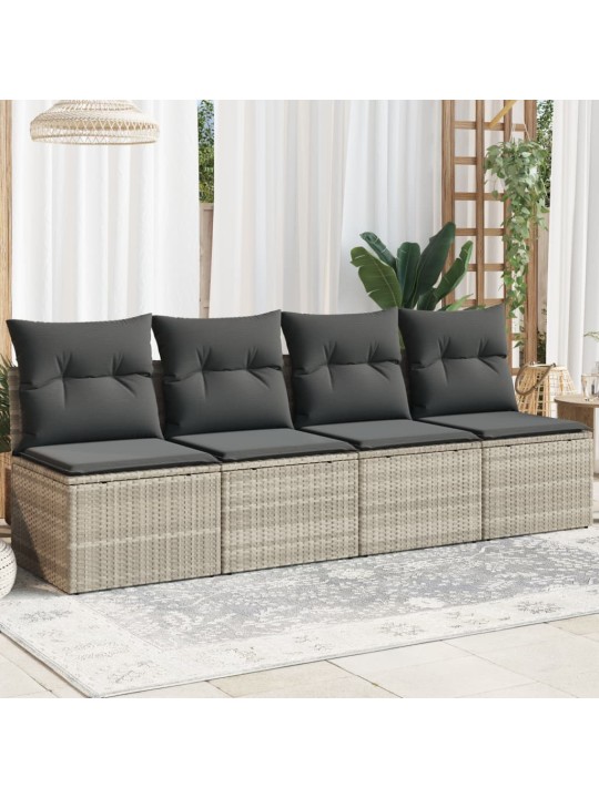 Keturvietė sodo sofa su pagalvėlėmis, pilka, poliratanas