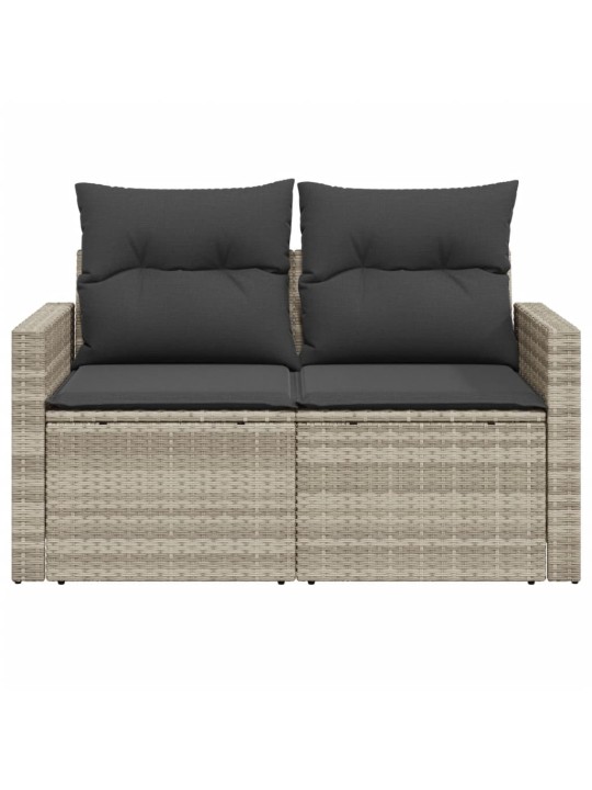 Dvivietė sodo sofa su pagalvėlėmis, šviesiai pilka, poliratanas