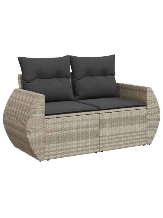 Dvivietė sodo sofa su pagalvėlėmis, šviesiai pilka, poliratanas