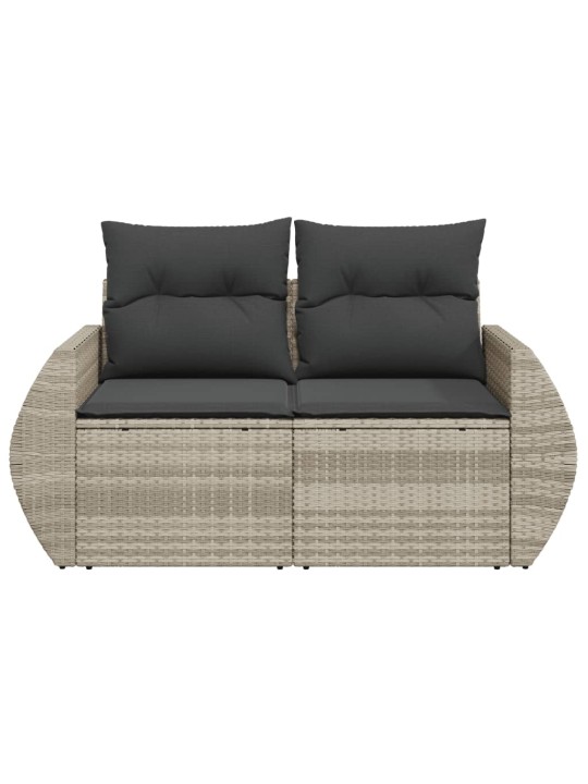 Dvivietė sodo sofa su pagalvėlėmis, šviesiai pilka, poliratanas
