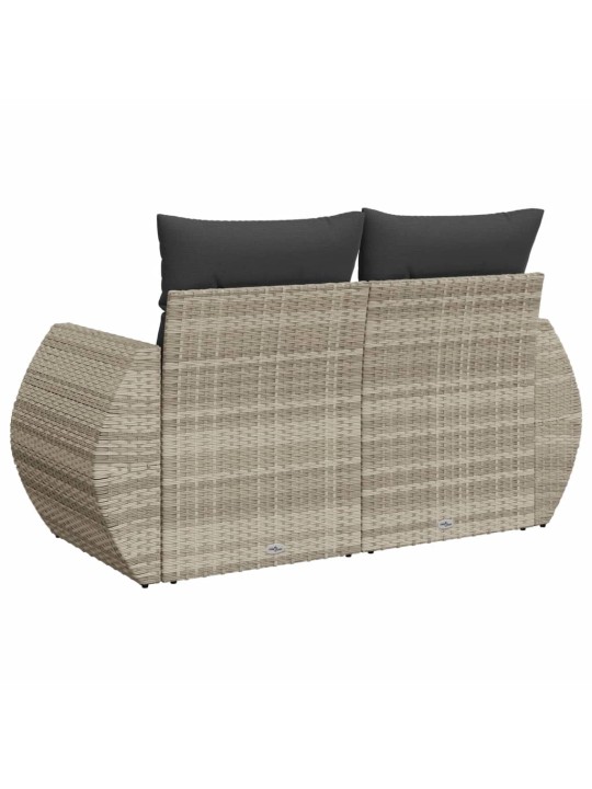 Dvivietė sodo sofa su pagalvėlėmis, šviesiai pilka, poliratanas