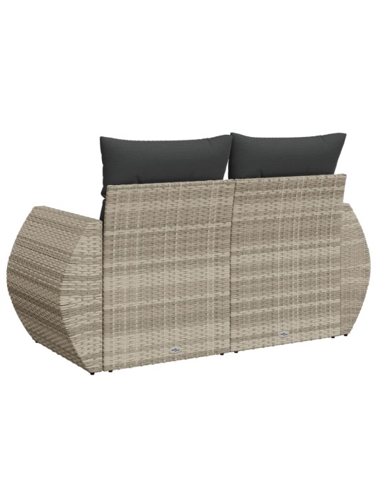 Dvivietė sodo sofa su pagalvėlėmis, šviesiai pilka, poliratanas