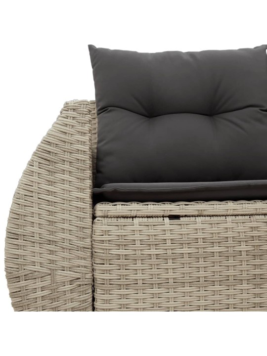 Dvivietė sodo sofa su pagalvėlėmis, šviesiai pilka, poliratanas