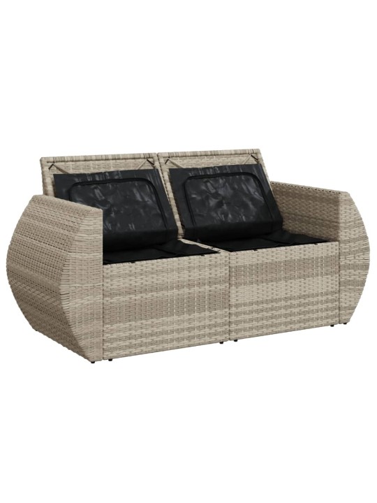 Dvivietė sodo sofa su pagalvėlėmis, šviesiai pilka, poliratanas