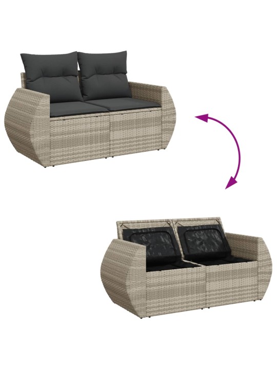 Dvivietė sodo sofa su pagalvėlėmis, šviesiai pilka, poliratanas
