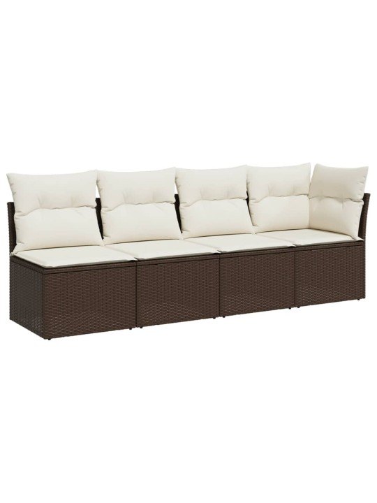 Keturvietė sodo sofa su pagalvėlėmis, ruda, poliratanas