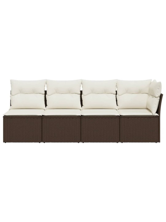 Keturvietė sodo sofa su pagalvėlėmis, ruda, poliratanas