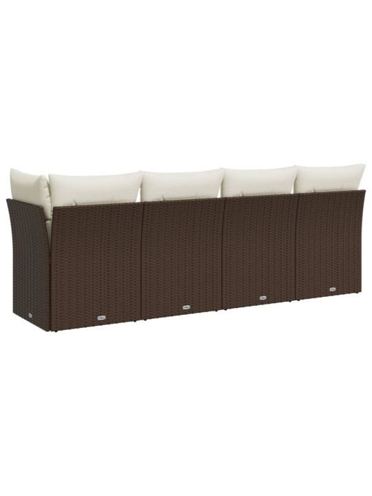 Keturvietė sodo sofa su pagalvėlėmis, ruda, poliratanas