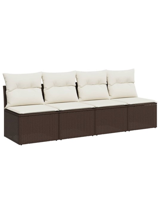 Keturvietė sodo sofa su pagalvėlėmis, ruda, poliratanas