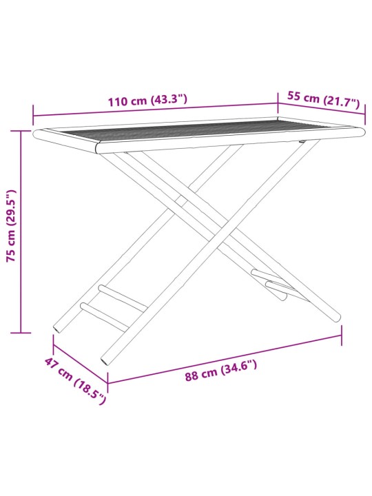 Sulankstomas sodo stalas, 110x55x75cm, bambukas