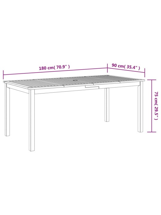 Sodo valgomojo stalas, 180x90x75cm, akacijos medienos masyvas