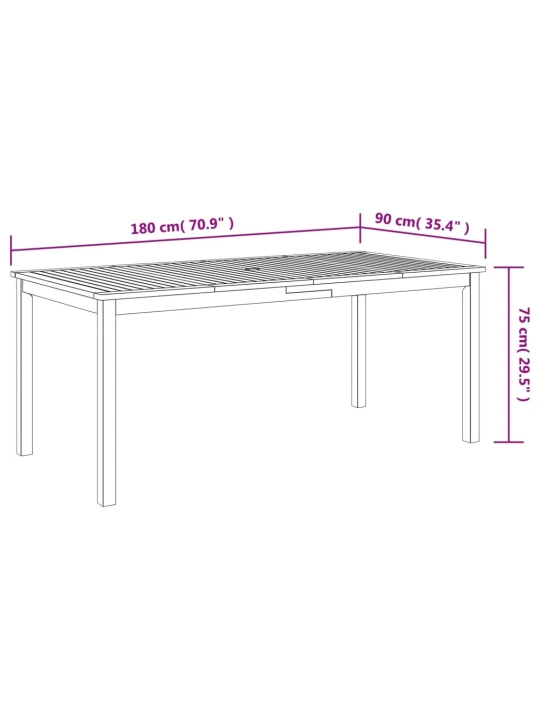 Sodo valgomojo stalas, 180x90x75cm, akacijos medienos masyvas