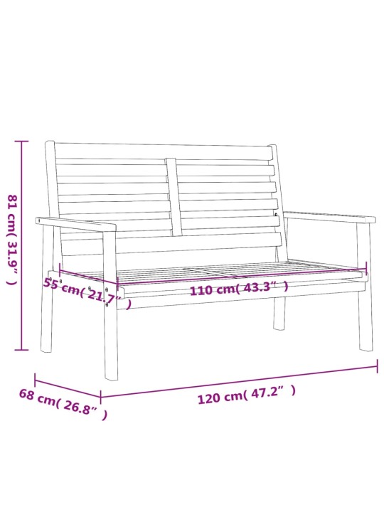 Sodo sofa-suoliukas, 120cm, akacijos medienos masyvas