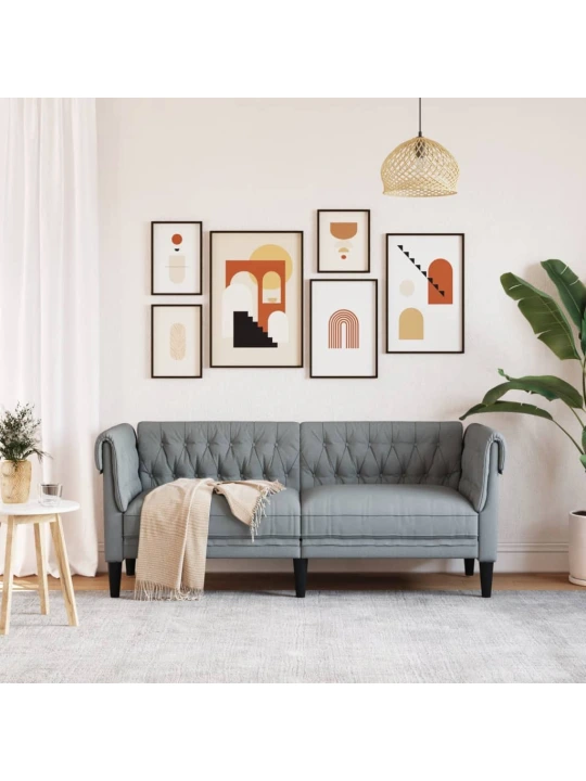Dvivietė chesterfield sofa, šviesiai pilkos spalvos, audinys