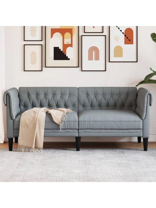 Dvivietė chesterfield sofa, šviesiai pilkos spalvos, audinys