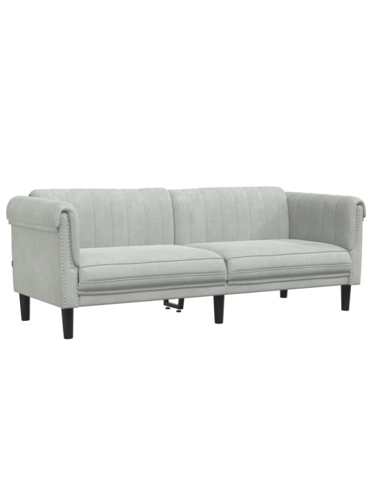 Trivietė sofa, šviesiai pilkos spalvos, aksomas