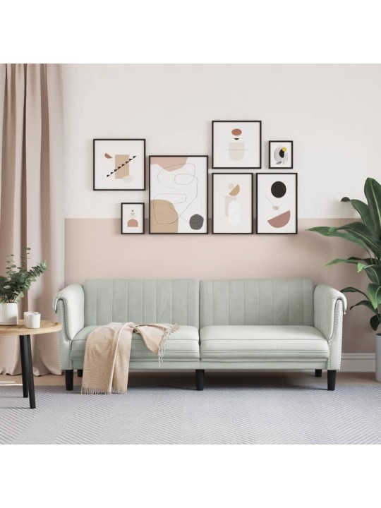 Trivietė sofa, šviesiai pilkos spalvos, aksomas