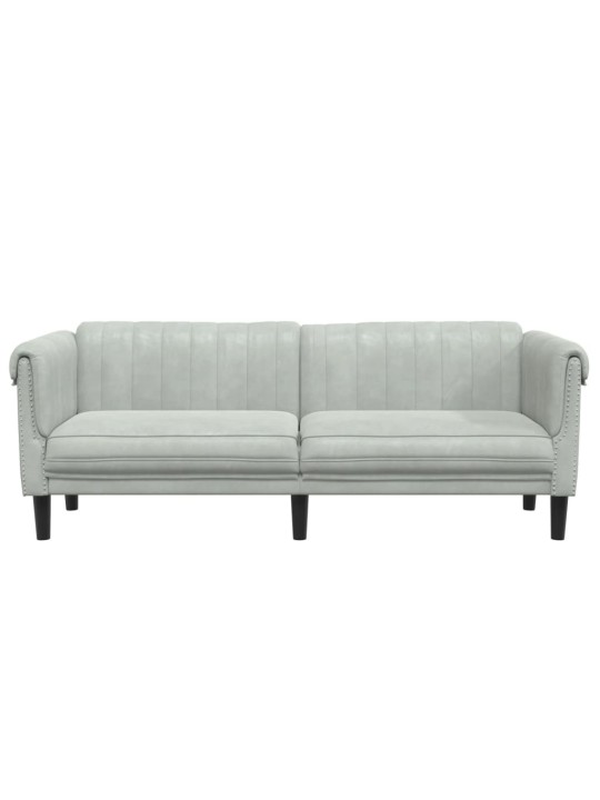 Trivietė sofa, šviesiai pilkos spalvos, aksomas