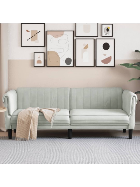 Trivietė sofa, šviesiai pilkos spalvos, aksomas
