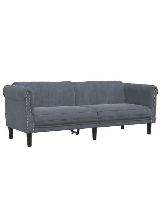 Trivietė sofa, tamsiai pilkos spalvos, aksomas