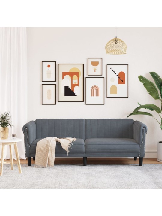 Trivietė sofa, tamsiai pilkos spalvos, aksomas