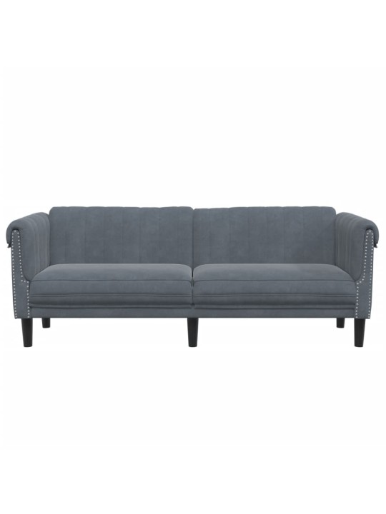 Trivietė sofa, tamsiai pilkos spalvos, aksomas