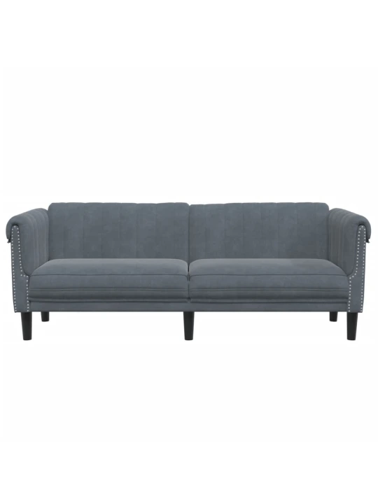 Trivietė sofa, tamsiai pilkos spalvos, aksomas