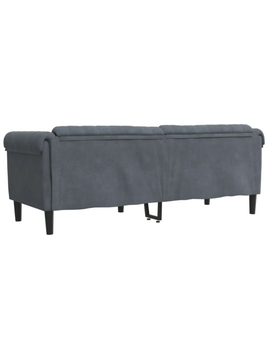Trivietė sofa, tamsiai pilkos spalvos, aksomas
