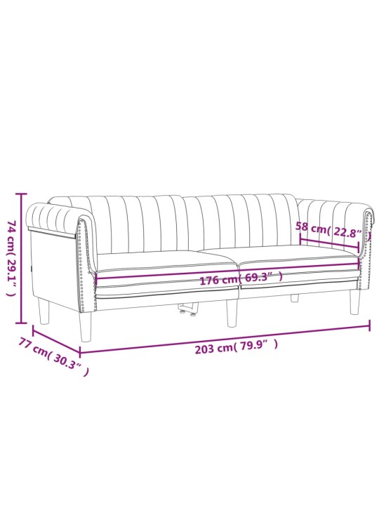 Trivietė sofa, tamsiai pilkos spalvos, aksomas