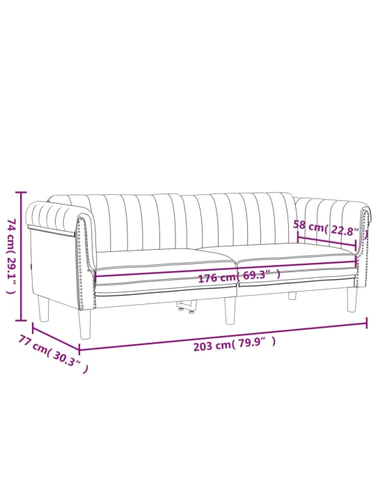 Trivietė sofa, tamsiai pilkos spalvos, aksomas