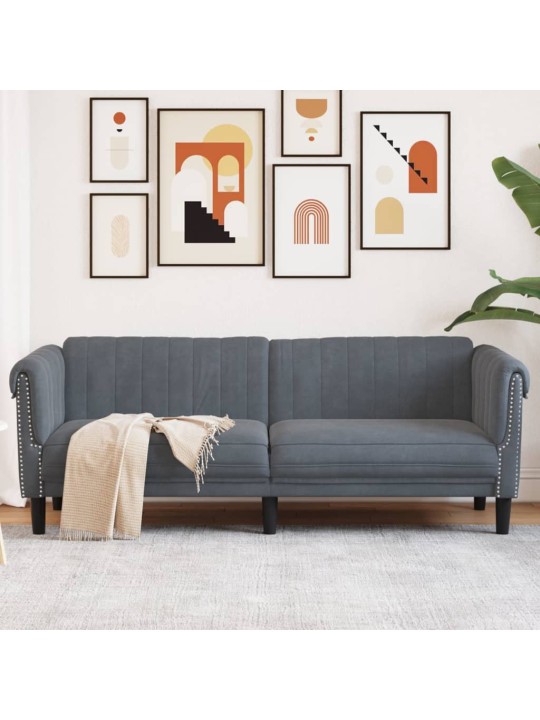 Trivietė sofa, tamsiai pilkos spalvos, aksomas