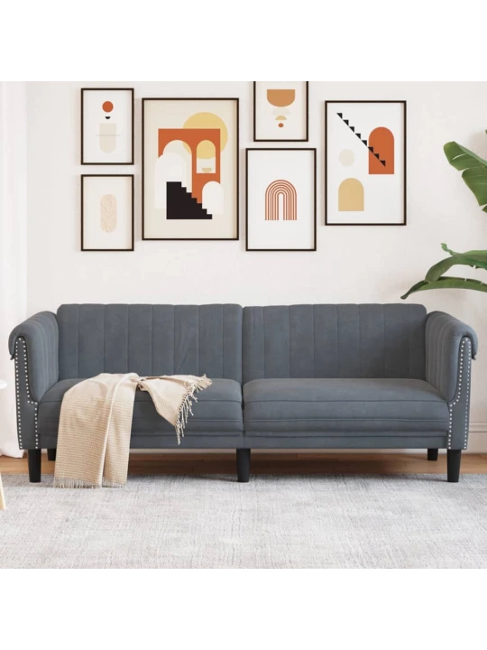 Trivietė sofa, tamsiai pilkos spalvos, aksomas