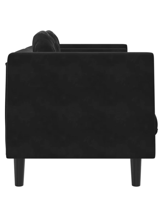 Dvivietė sofa su pagalvėlėmis, juodos spalvos, aksomas