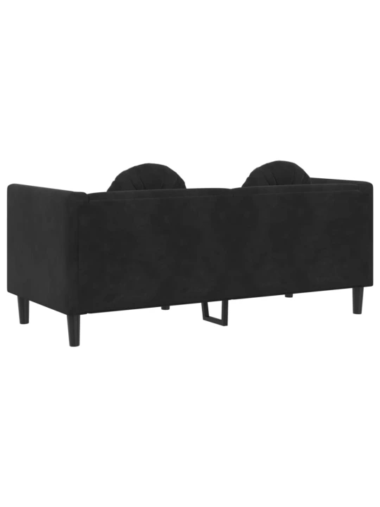 Dvivietė sofa su pagalvėlėmis, juodos spalvos, aksomas